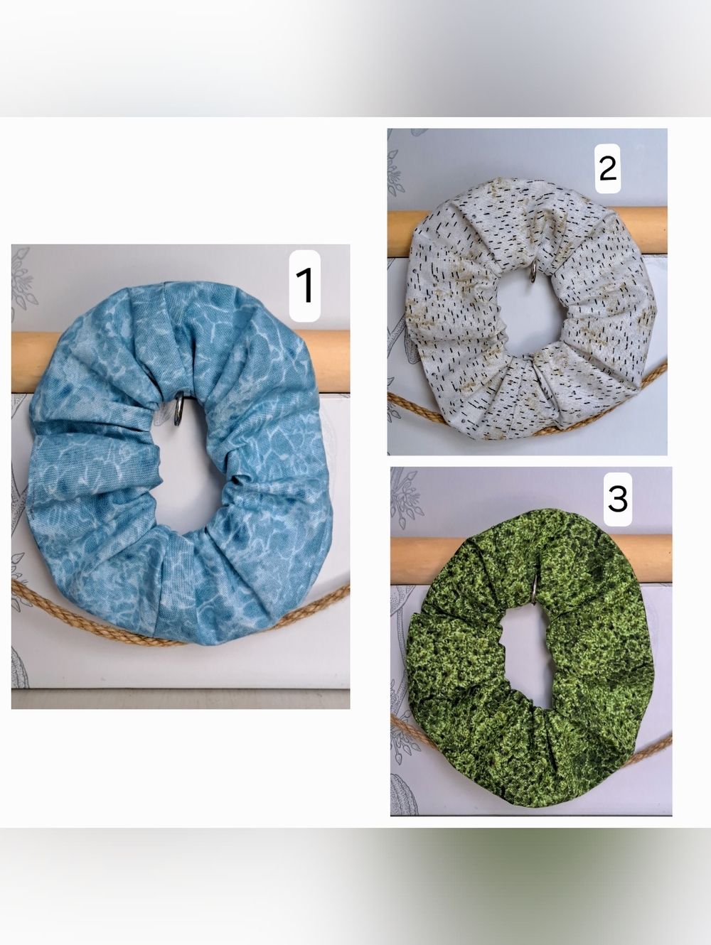 ONE Scrunchie Hair Tie Colorful Cotton White Blue Green